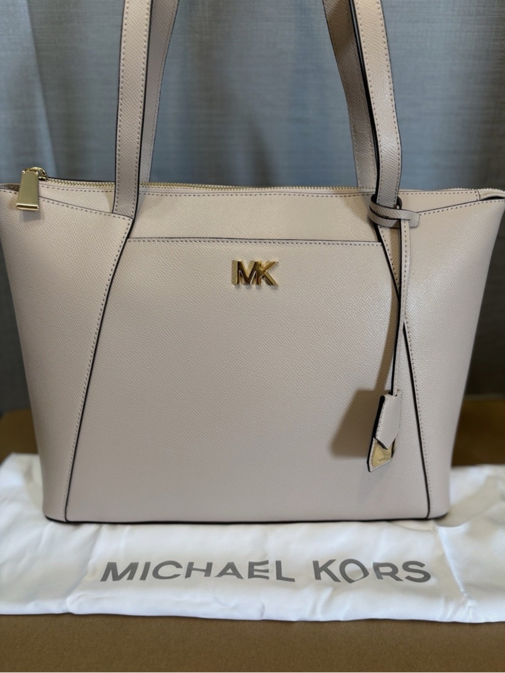 Michael Kors Blush Leather Tote with Gold MK Logo